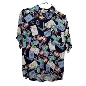 Marc Edwards Rayon Travel Vacation Summer Lightweight Button Down Passport M